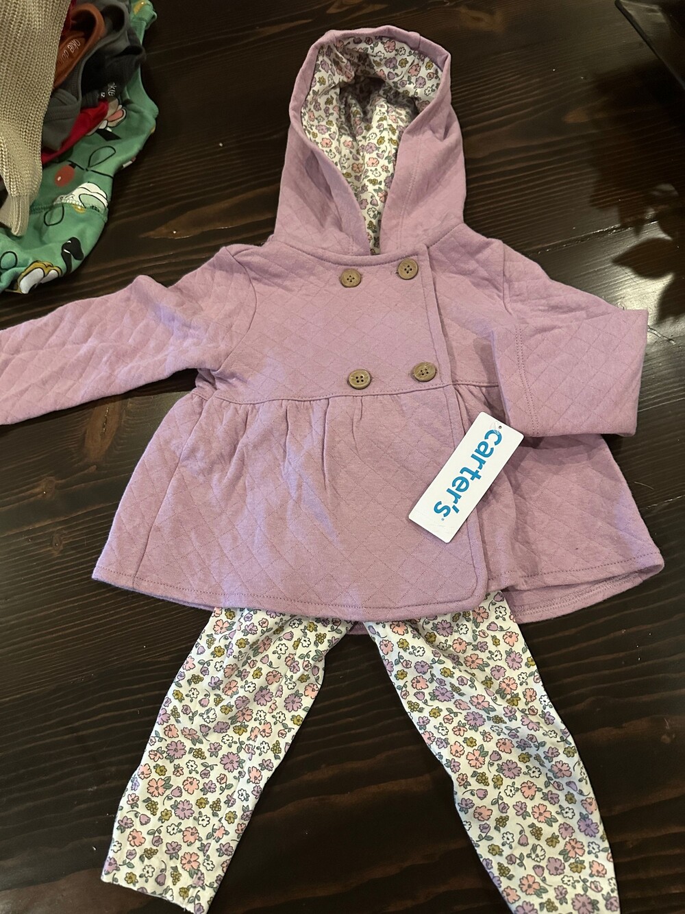 Carter's Baby Hooded Coat and Floral Leggings Set Lavender